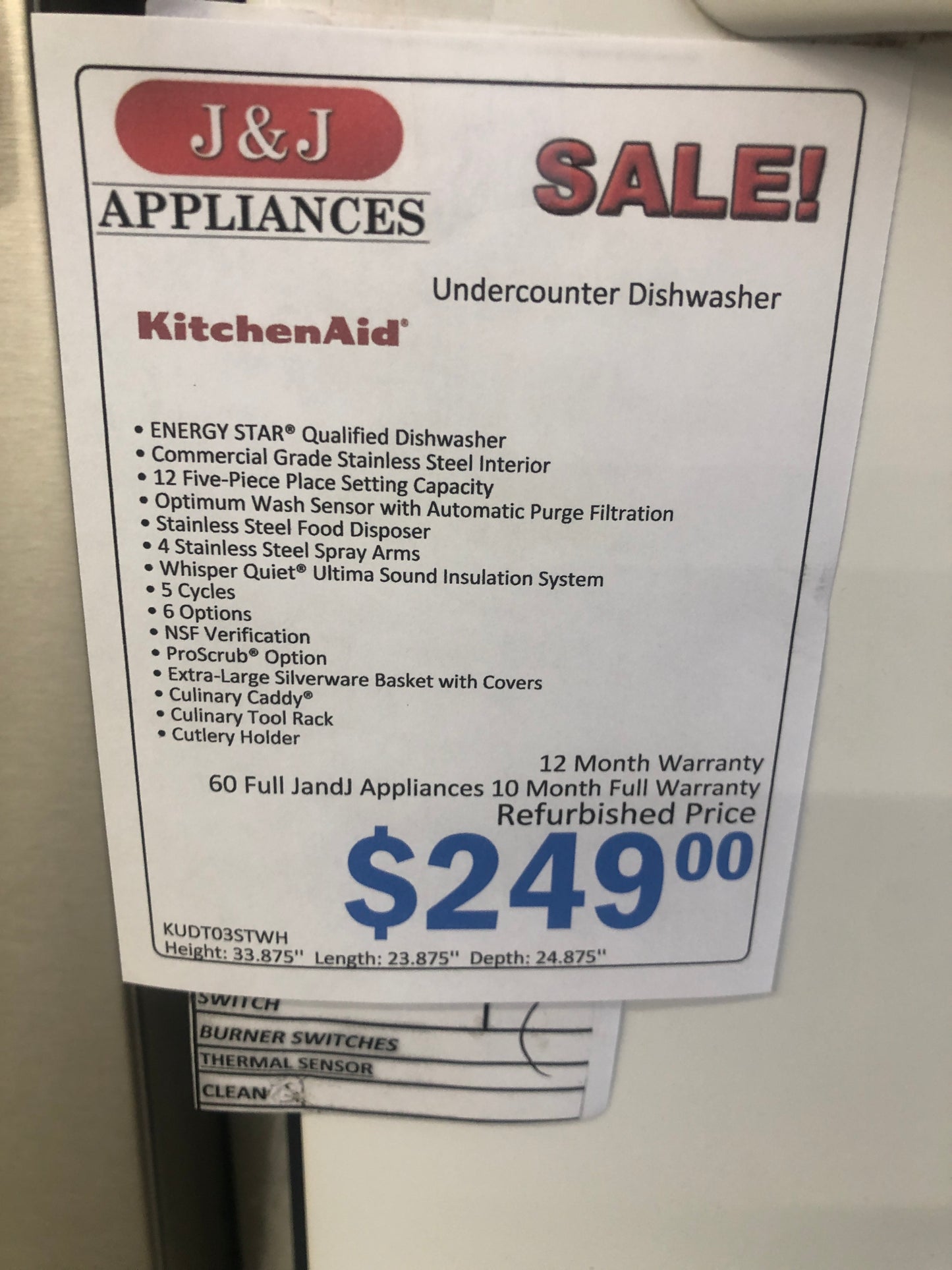 Kitchenaid White Dishwasher.