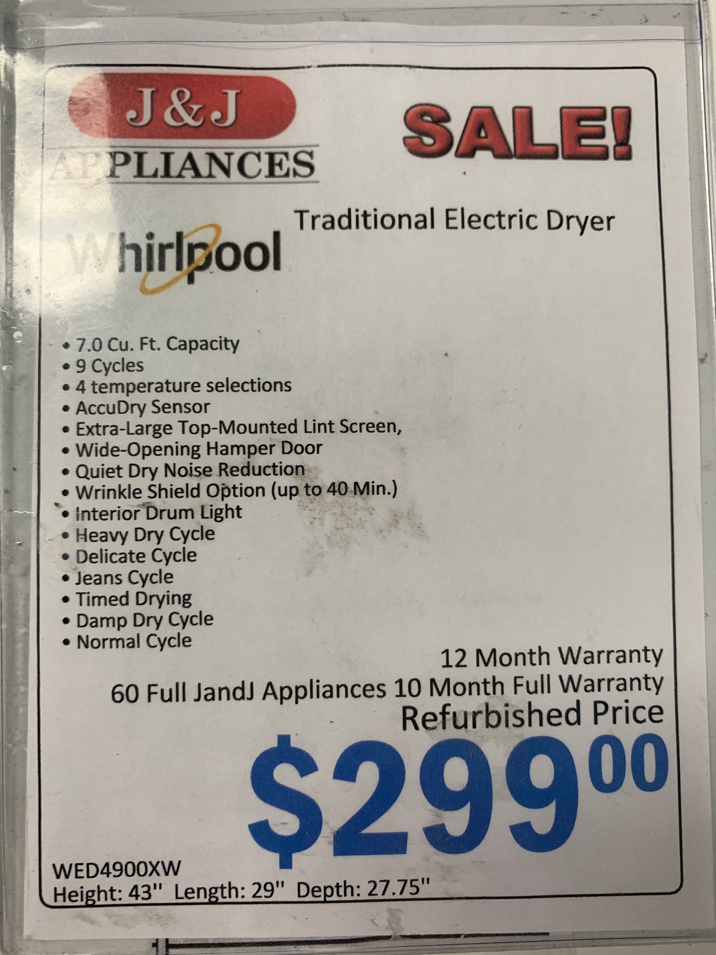 Whirlpool Electric Dryer.