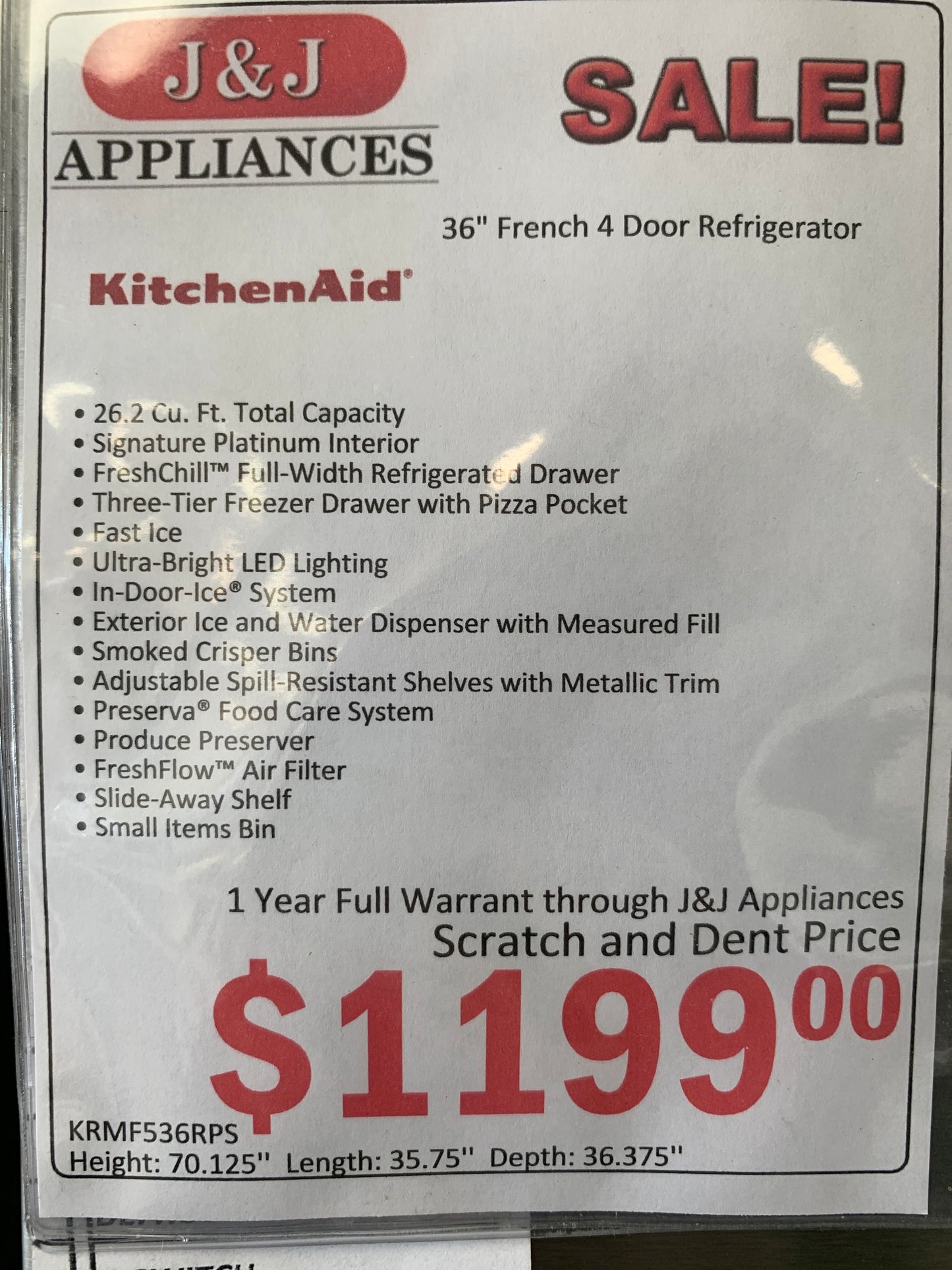 Kitchenaid Stainless Steel Quad Door Refrigerator.