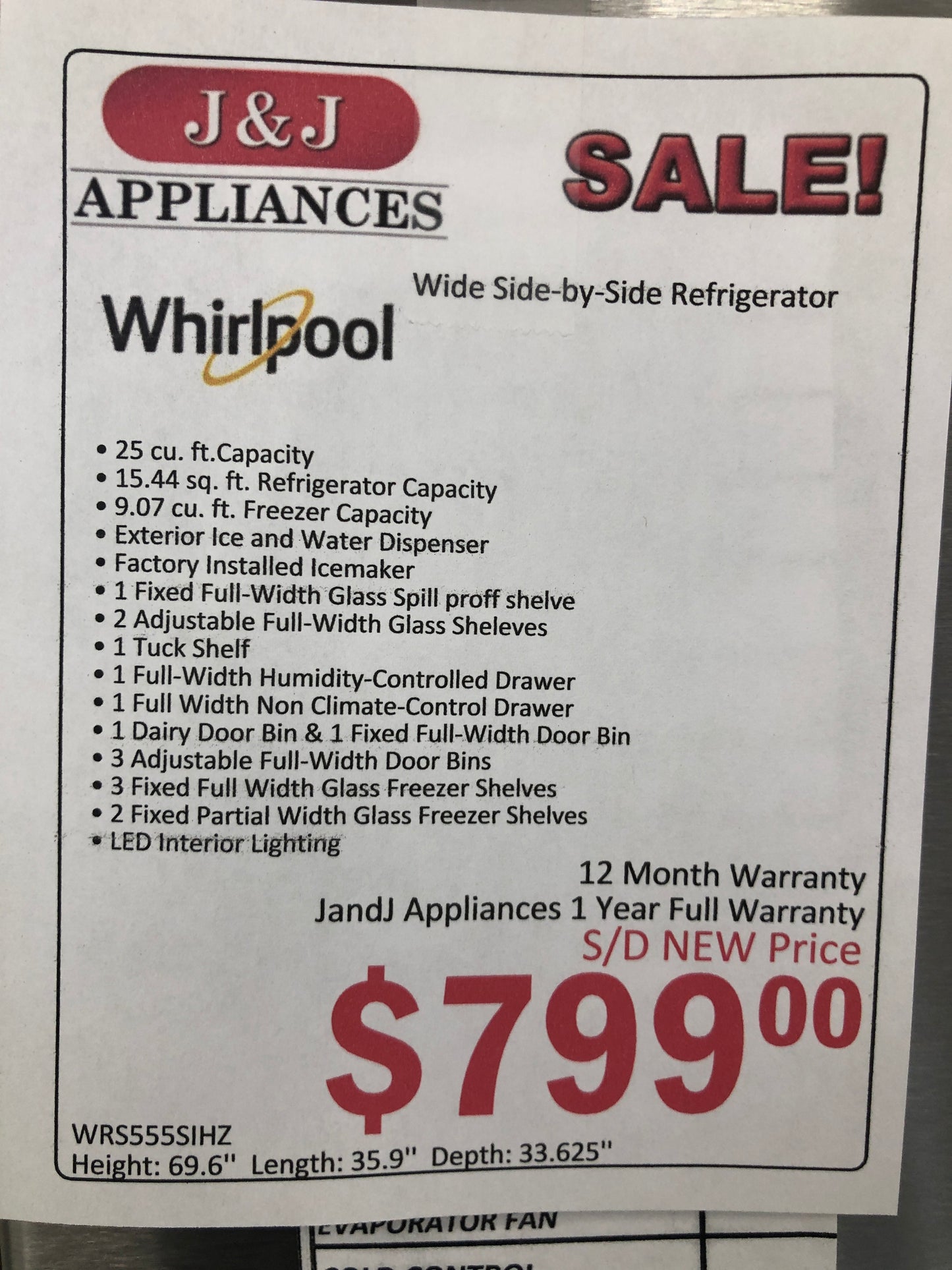 Whirlpool Side by Side Refrigerator.