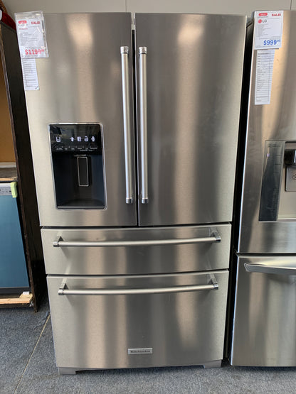 Kitchenaid Stainless Steel Quad Door Refrigerator.