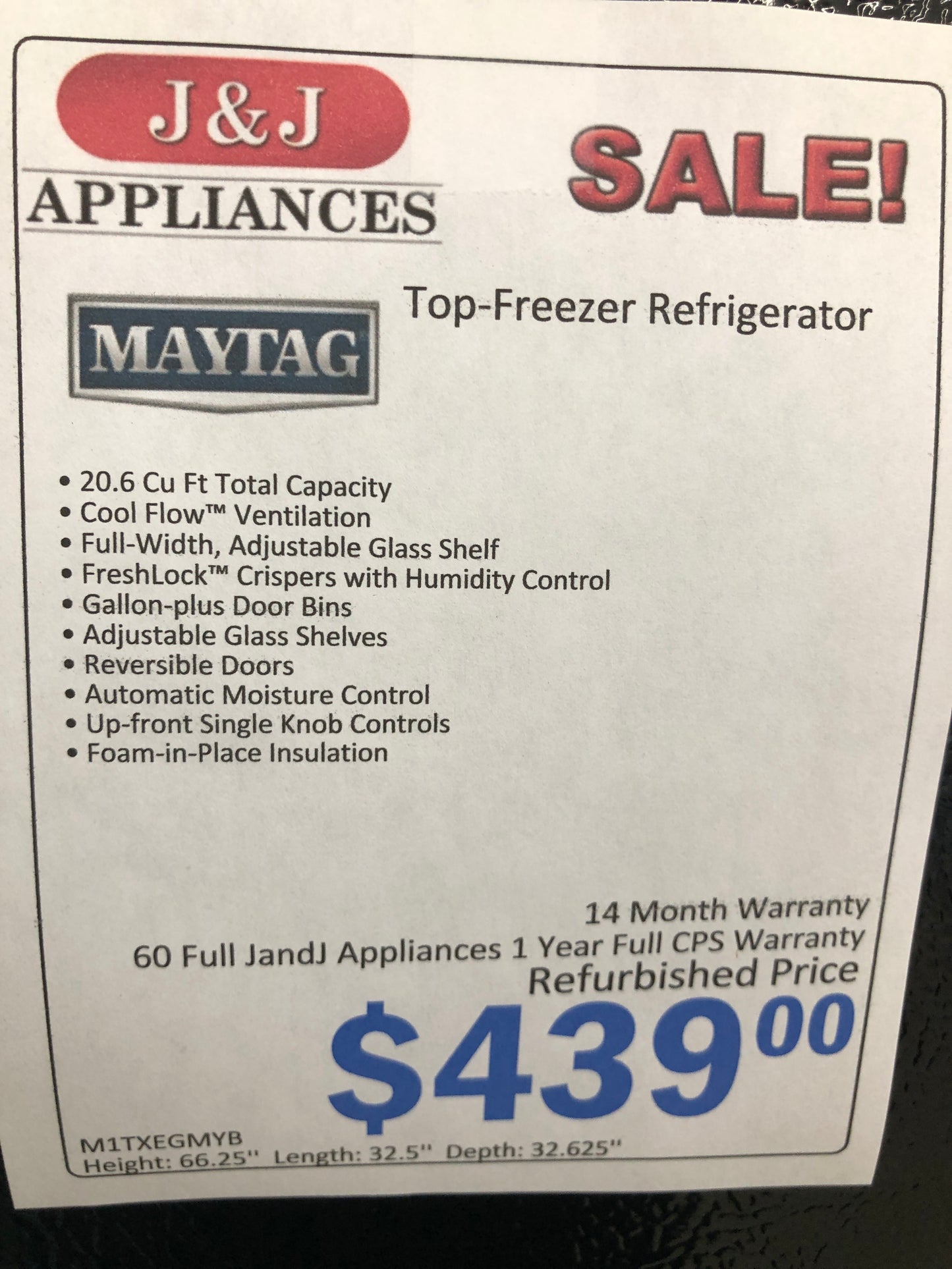 Maytag Black Top Bottom Refrigerator.