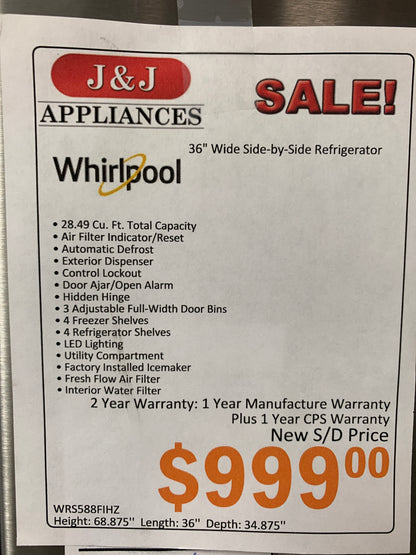 Whirlpool Side by Side Refrigerator**NEW**