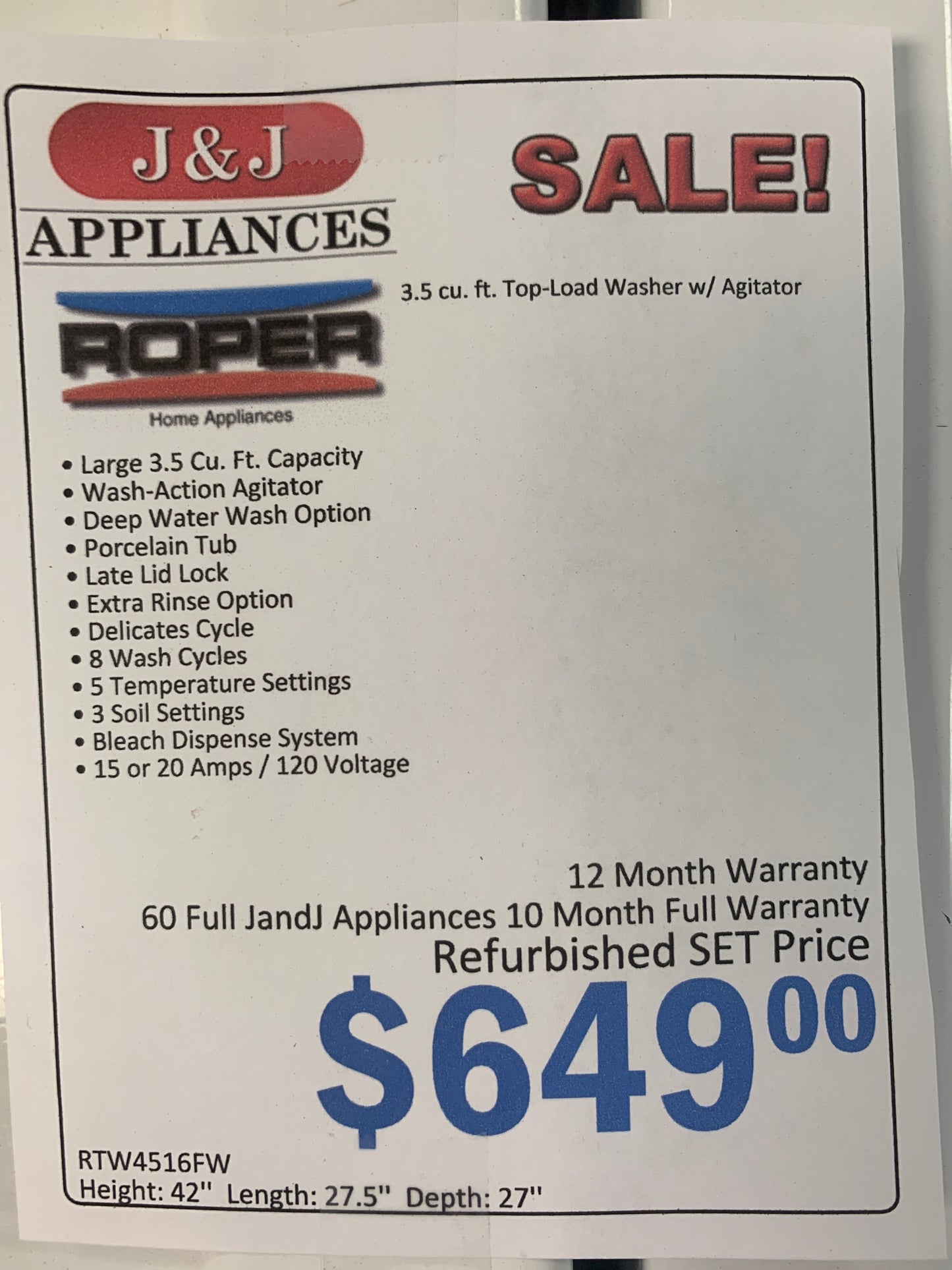 Roper Washer Dryer Set.