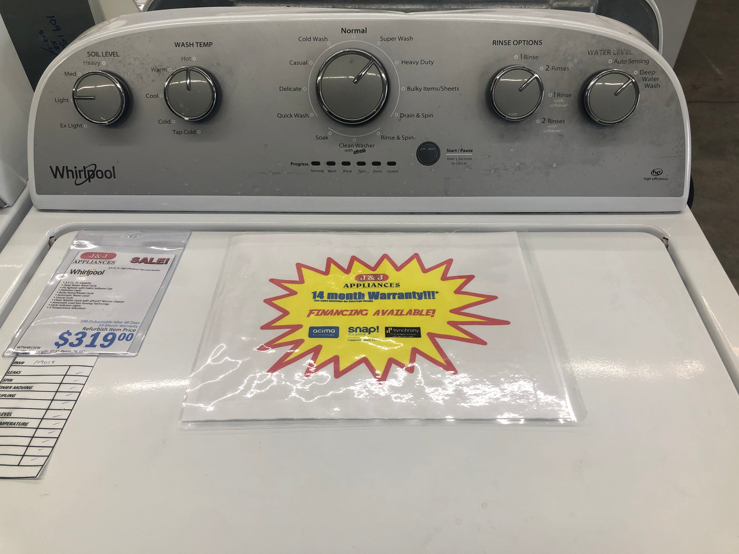 Whirlpool 3.5 cu ft Top Load Washer
