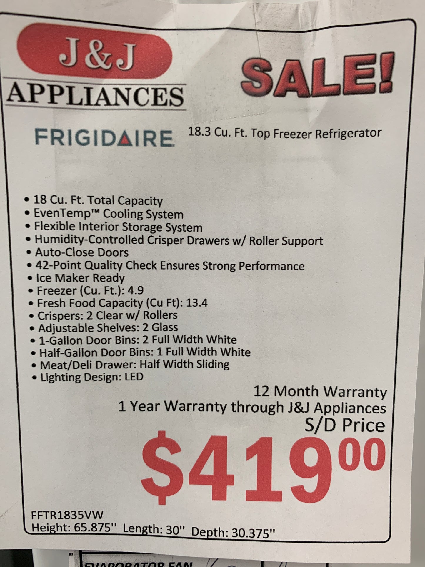 Frigidaire Top Bottom Refrigerator.