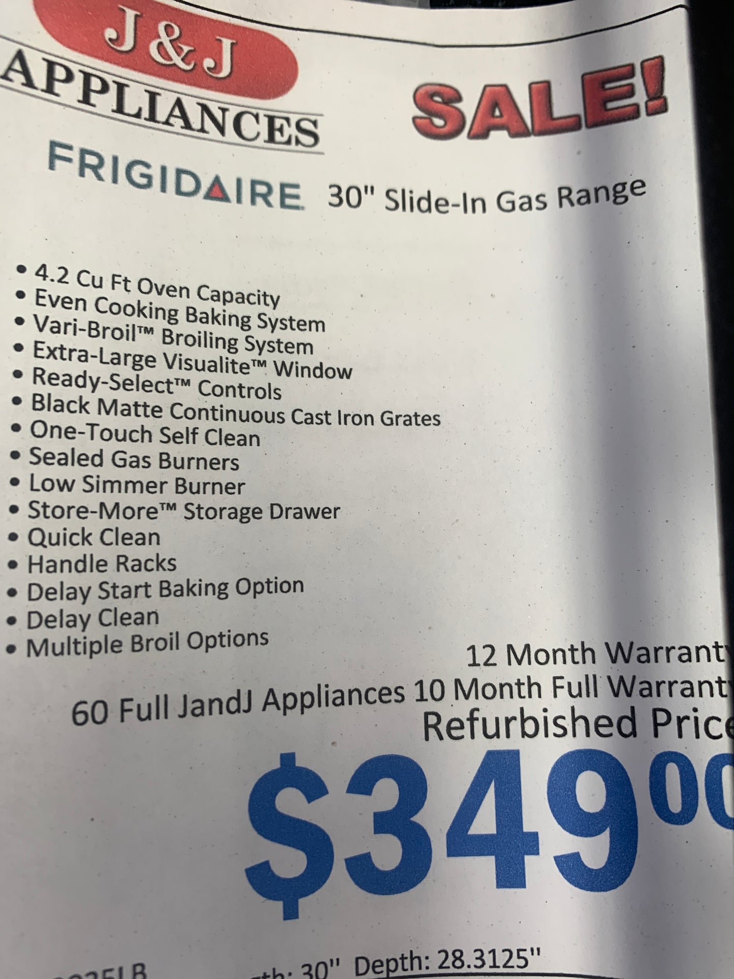 Frigidaire 4 Burner Gas Stove.