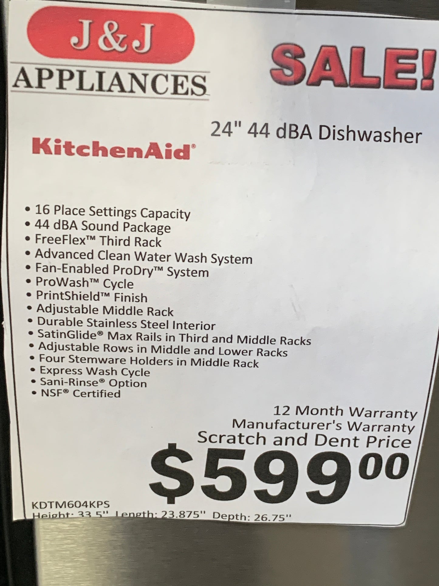 Kitchenaid Stainless Steel Dishwasher.