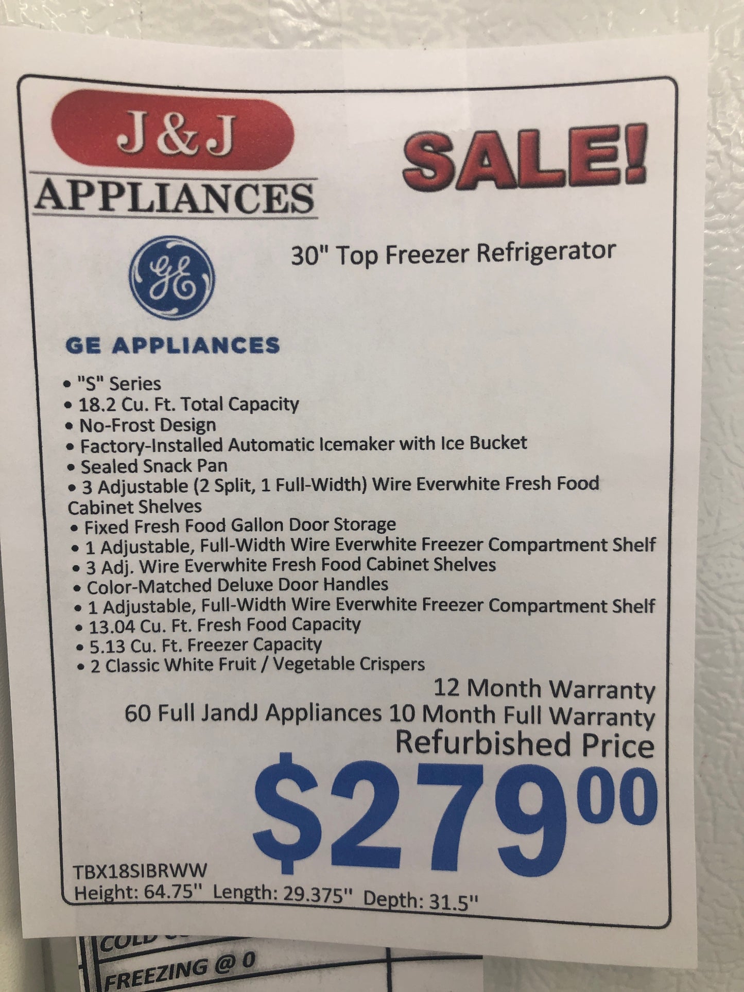 GE Top Bottom Refrigerator.