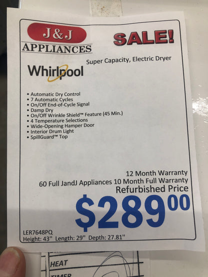 Whirlpool Electric Dryer.