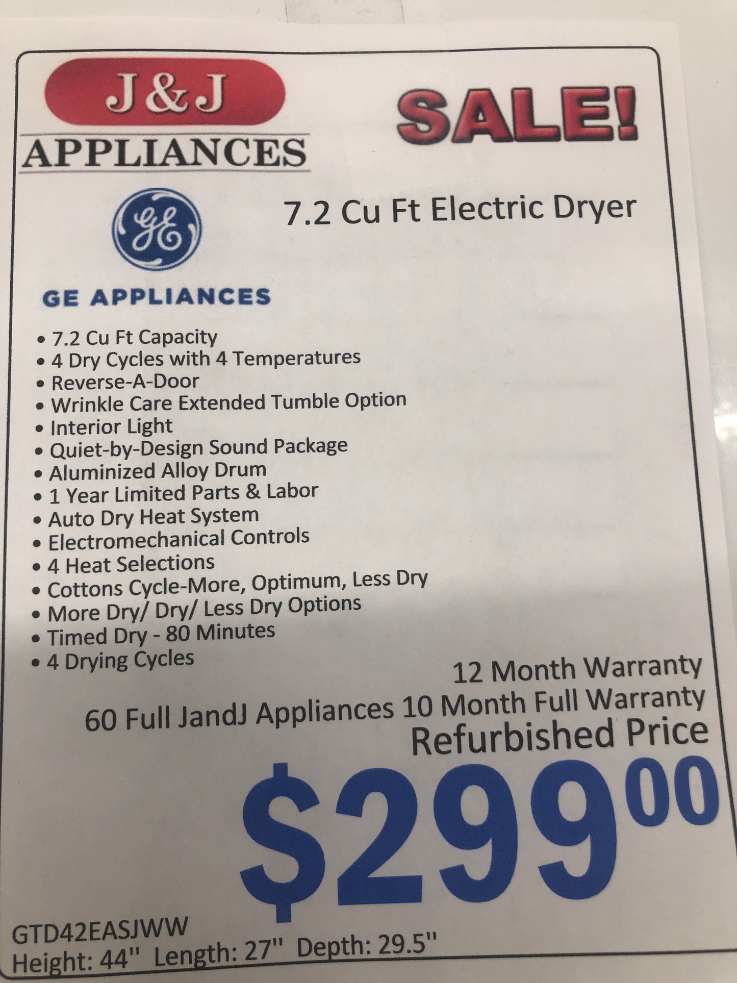 GE Electric Dryer.