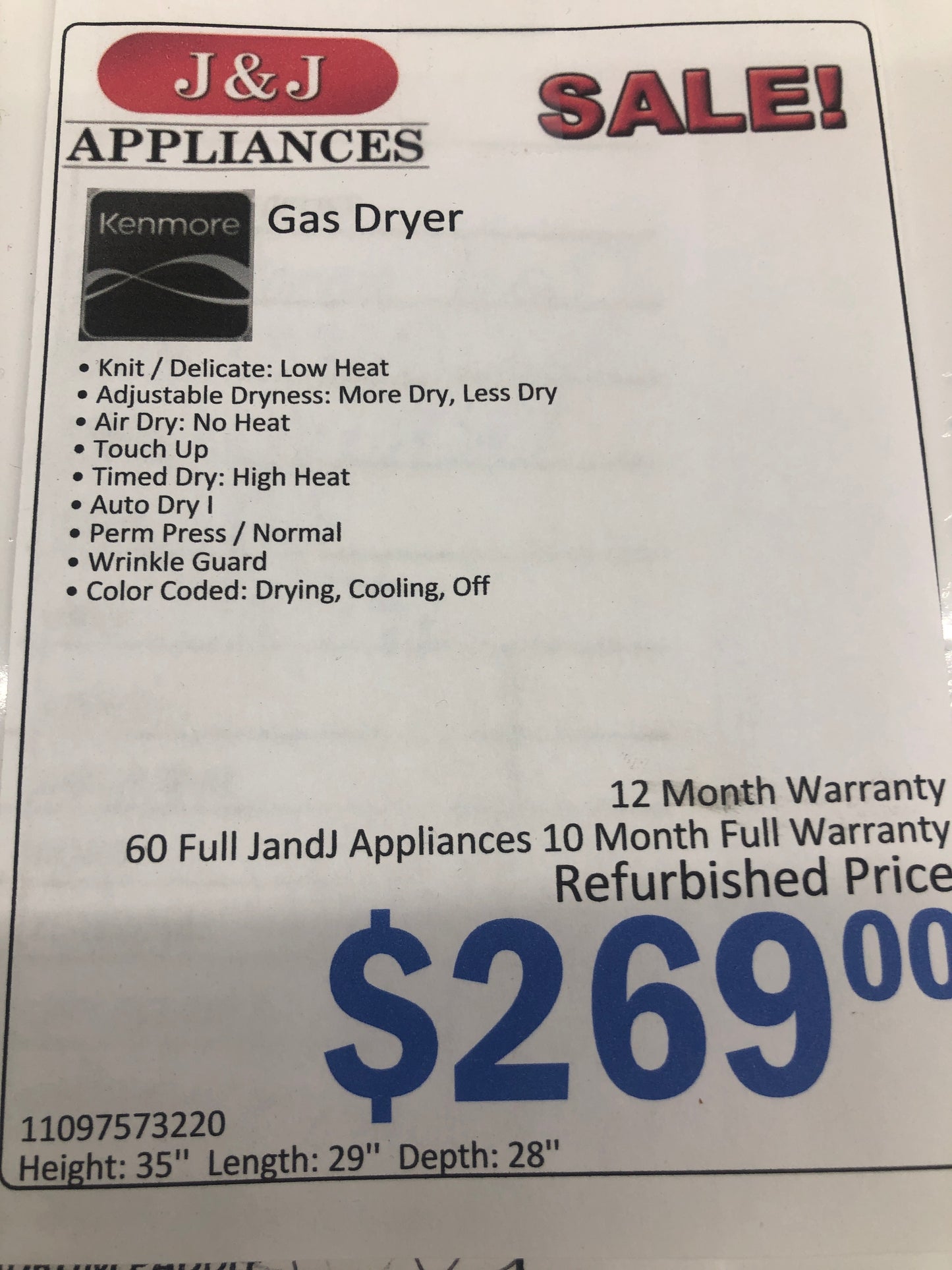 Kenmore Gas Dryer.