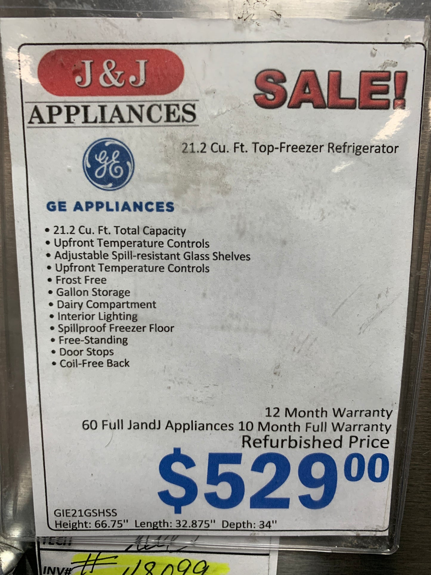 GE Stainless Steel Top Bottom Refrigerator.