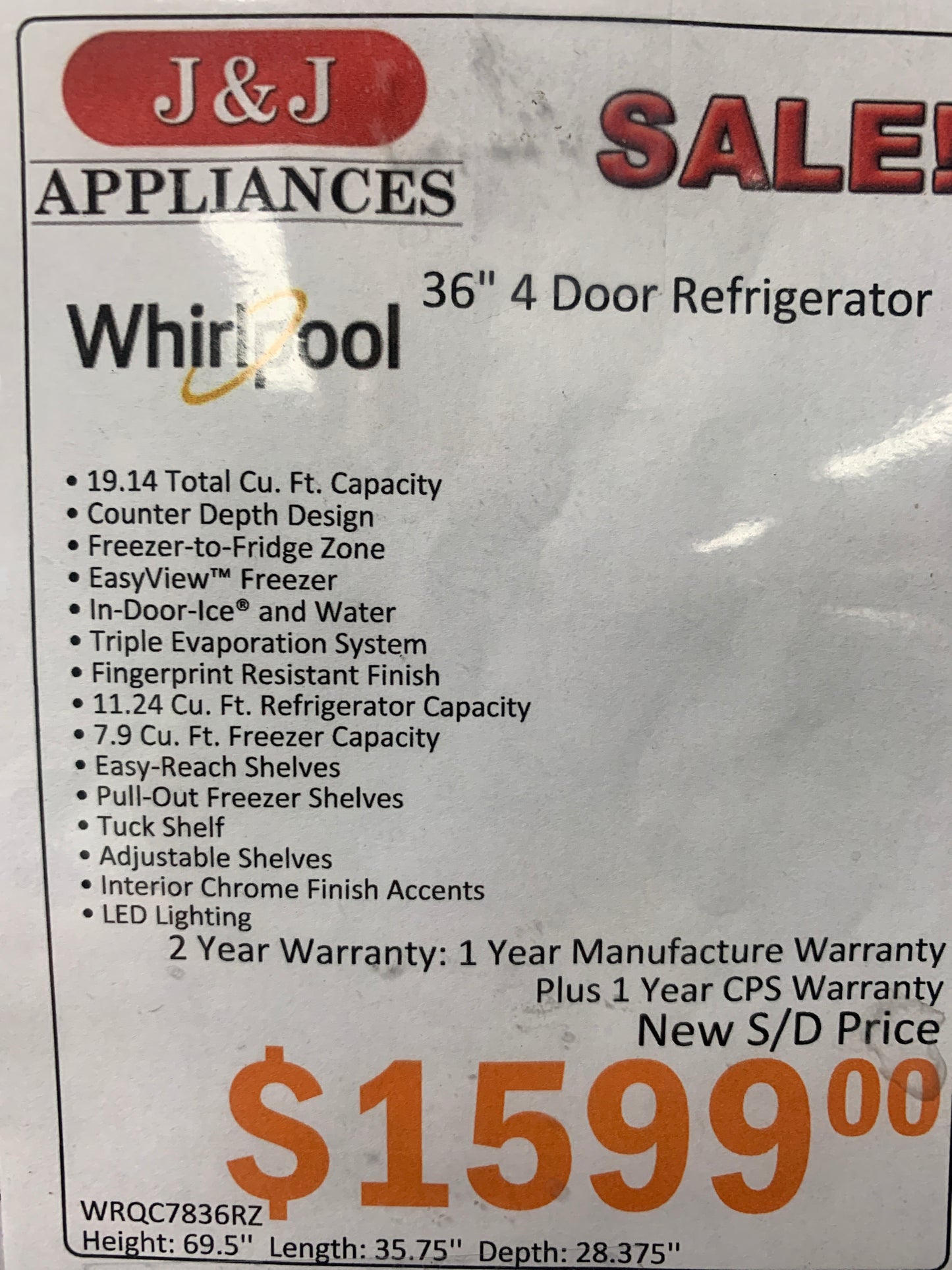 Whirlpool 4 Door Refrigerator**NEW**