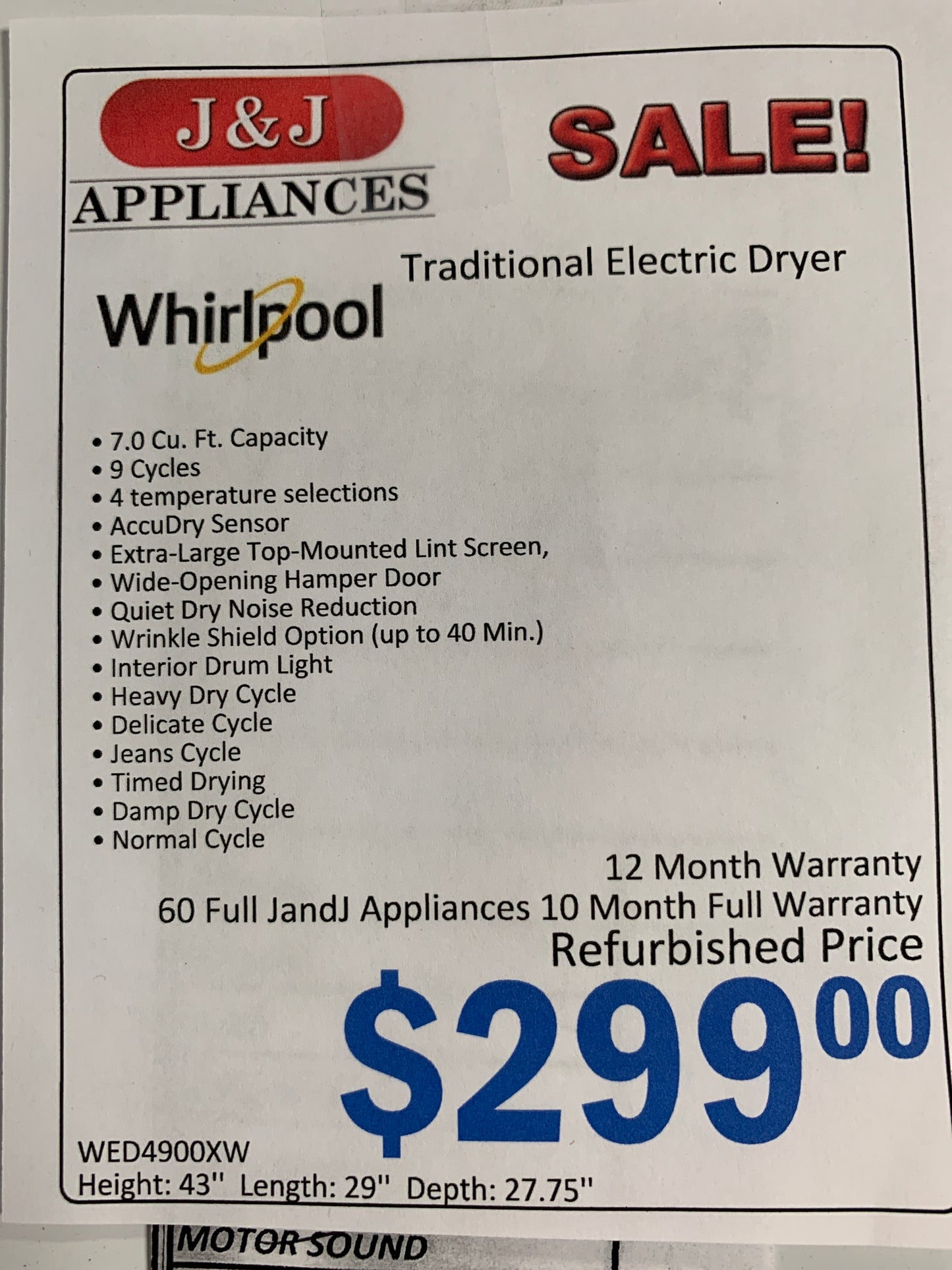 Whirlpool Electric Dryer.