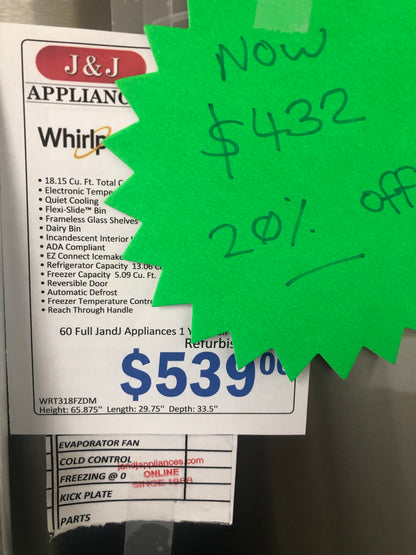 Whirlpool Stainless Top Bottom Refrigerator.