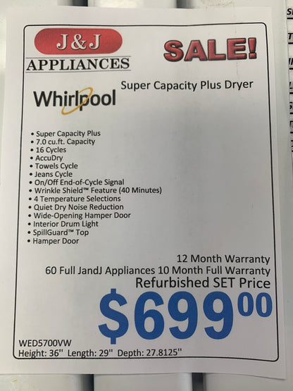 Whirlpool Washer Dryer Set.