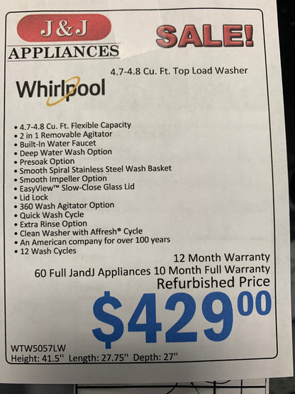 Whirlpool  Top/Load White Washer.