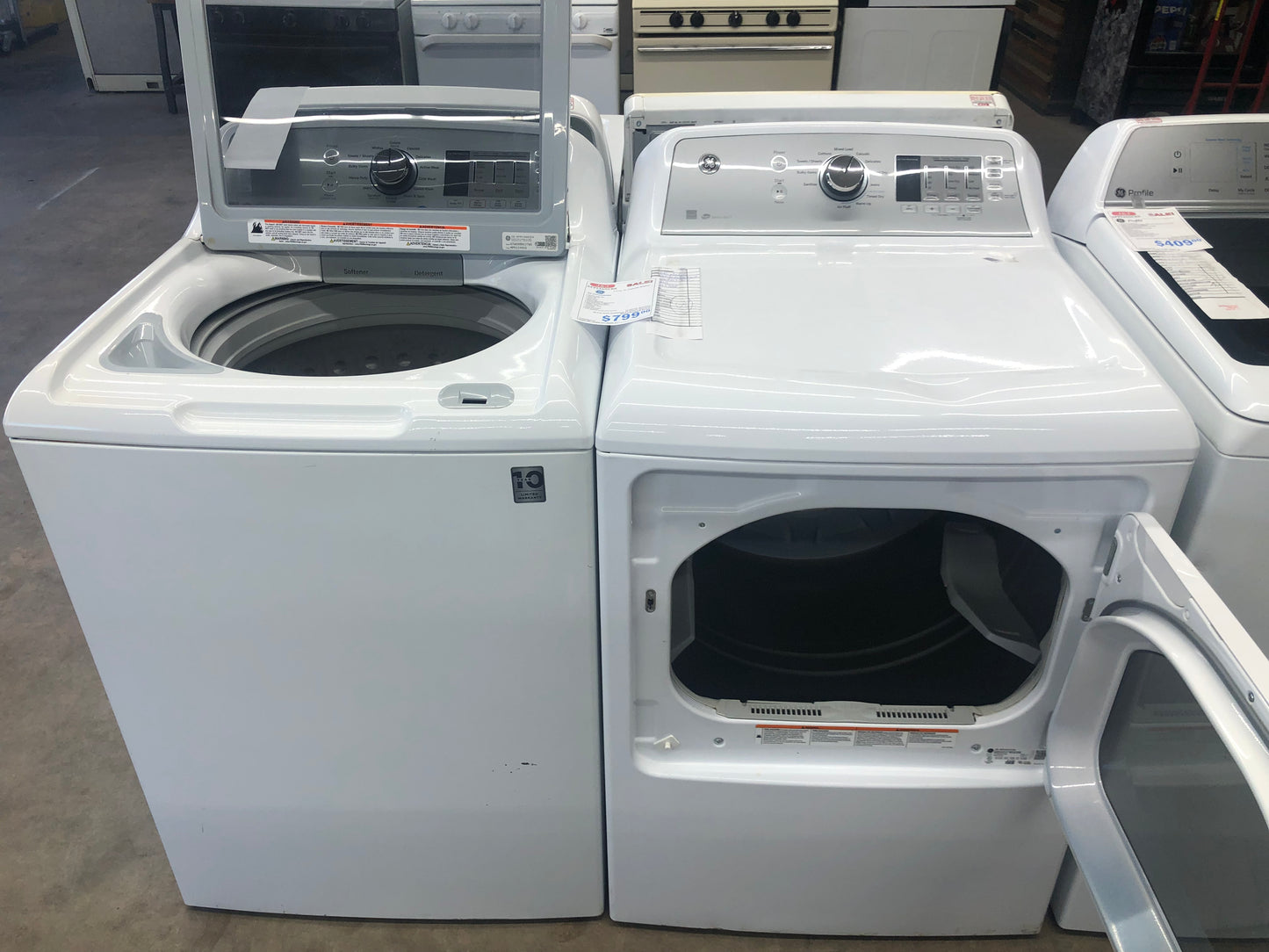 GE White Top Load Washer and Electric Dryer Set